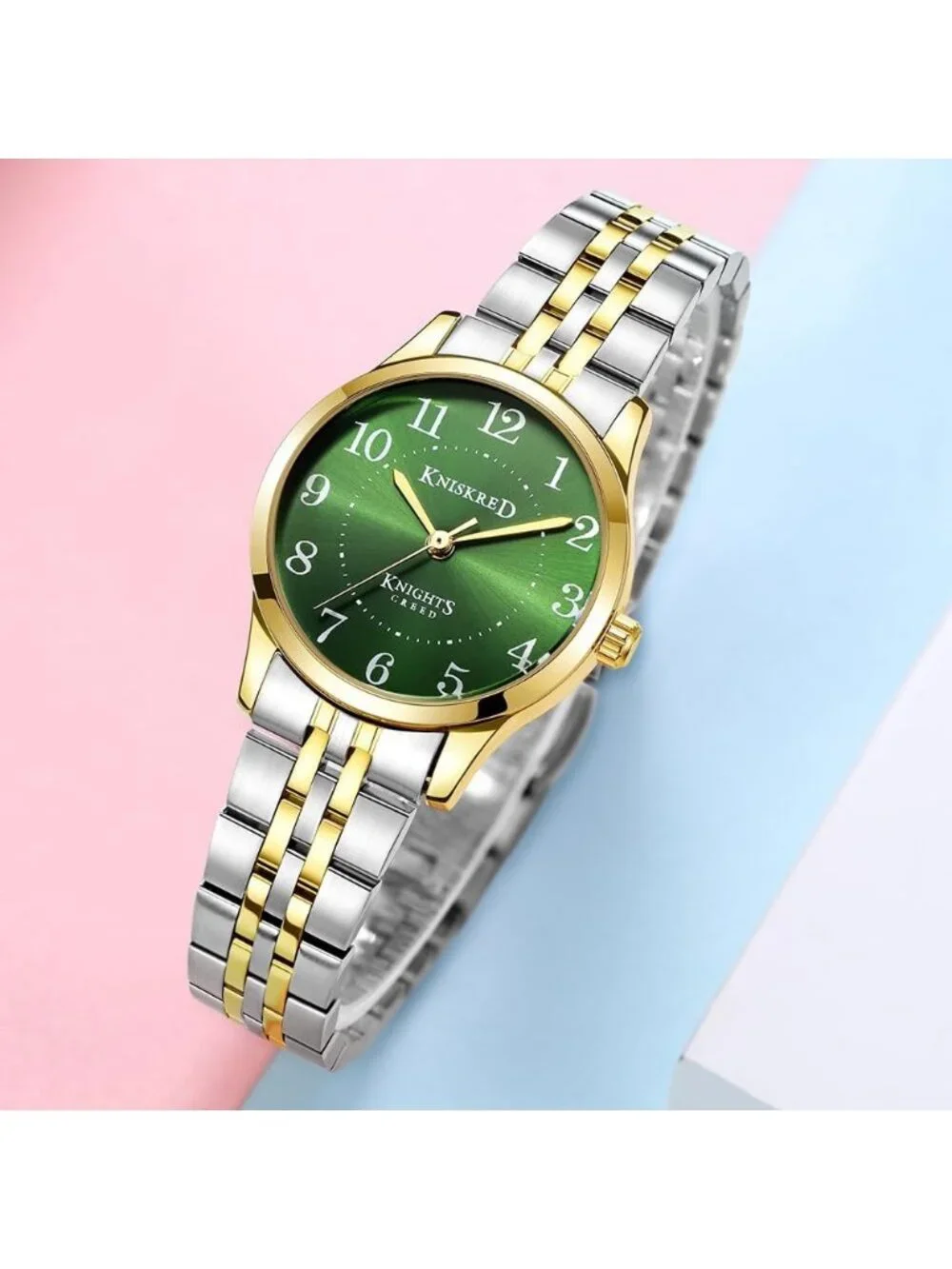 Women's Silver Green Solid Stainless Steel Band Easy to Read Dial Wrist Watch